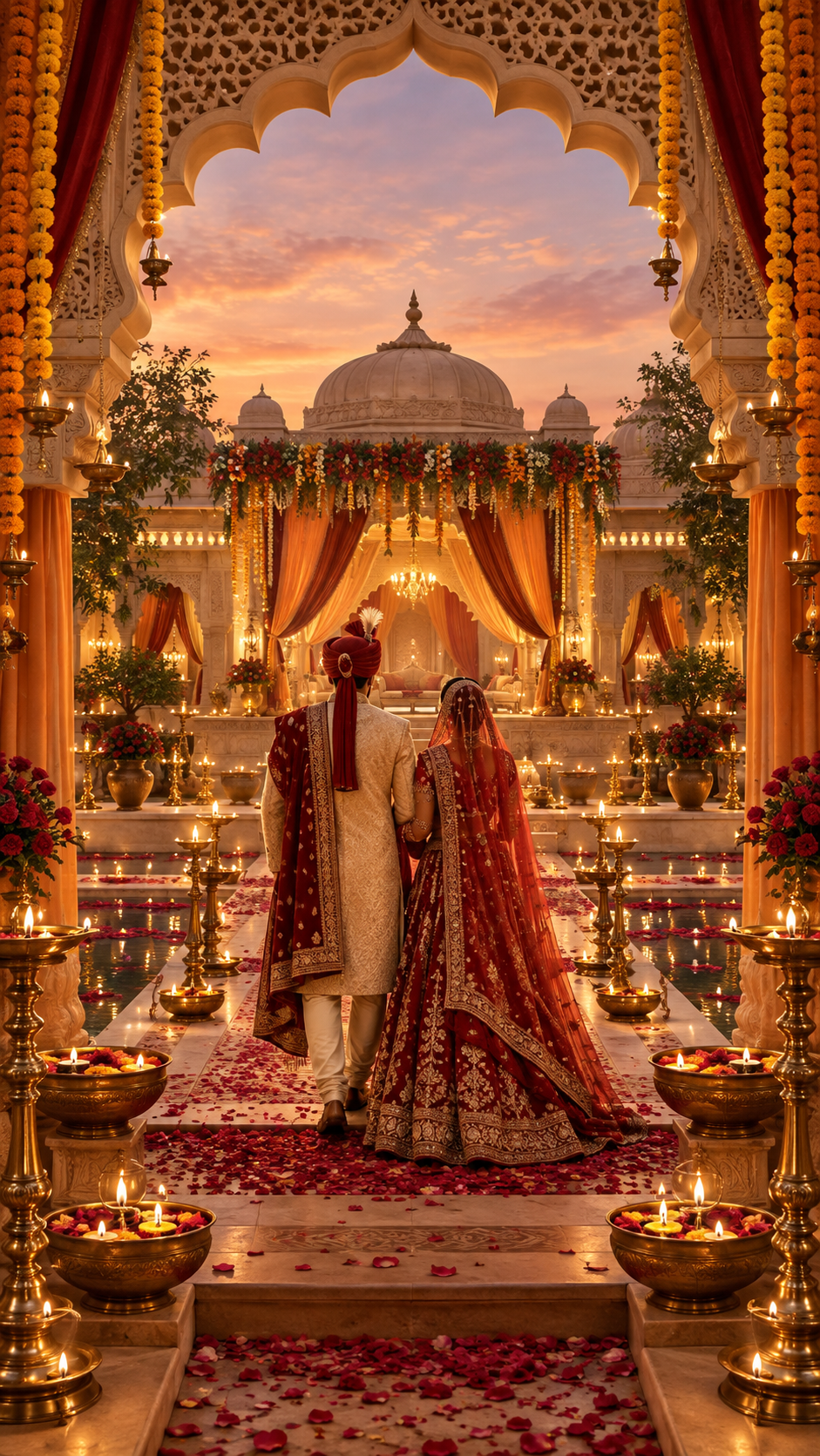 Traditional marigold wedding courtyard invitation preview